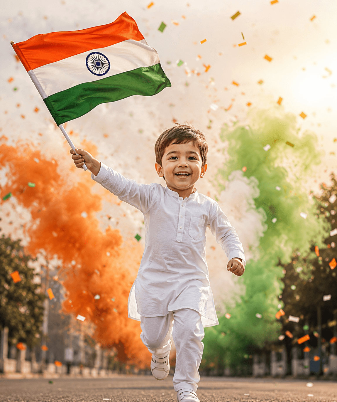 Happy Independence Day Indian Boy with Flag –